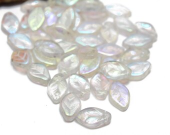Hojas checas de piedra lunar AB blanca, cuentas de hojas 8x12 mm 10 piezas