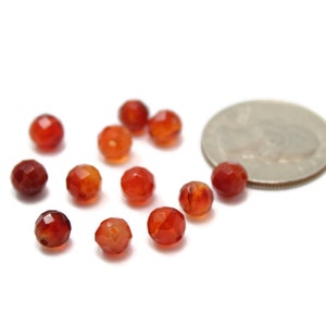 Faceted Round Carnelian Beads 8mm 10pcs Excellent Color