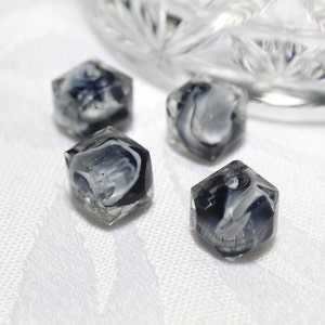 Marbleized Vintage Cube Beads, Navy and White Beads 10mm 4pcs