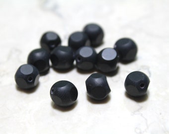 Matte Black Faceted Round Cube Shaped Beads 8mm 12pcs
