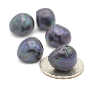 Dark Plum Grey Nugget Shaped Genuine Pearls Approx. 11-15mm 2pcs Center Drilled
