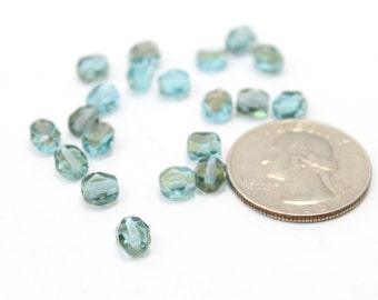 Faceted Oval Czech Crystals in Teal 6mm 12pcs