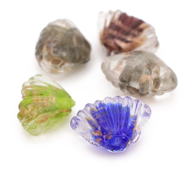 Mixed Lot of Seashell Shaped Venetian Glass Beads 17x21mm 4pcs