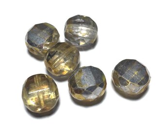 Faceted Silver Gold Czech Beads 10mm 6pcs