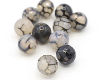 Lot De 10 Perles En Agate Noire Mat Sablé Givré - Boules 8mm - Pour Création De Bijoux