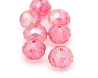Faceted Light Rose Pink AB Crystal Beads Donut Shaped 11x14mm 4pcs
