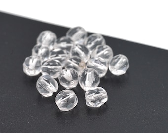 Clear Faceted Round Czech Beads 6mm 12pcs