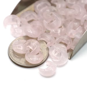 Carved Genuine Rose Quartz Stones Moon Shaped Crescent Beads 10mm 6pcs