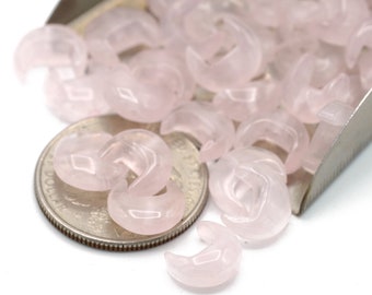 Carved Genuine Rose Quartz Stones Moon Shaped Crescent Beads 10mm 6pcs