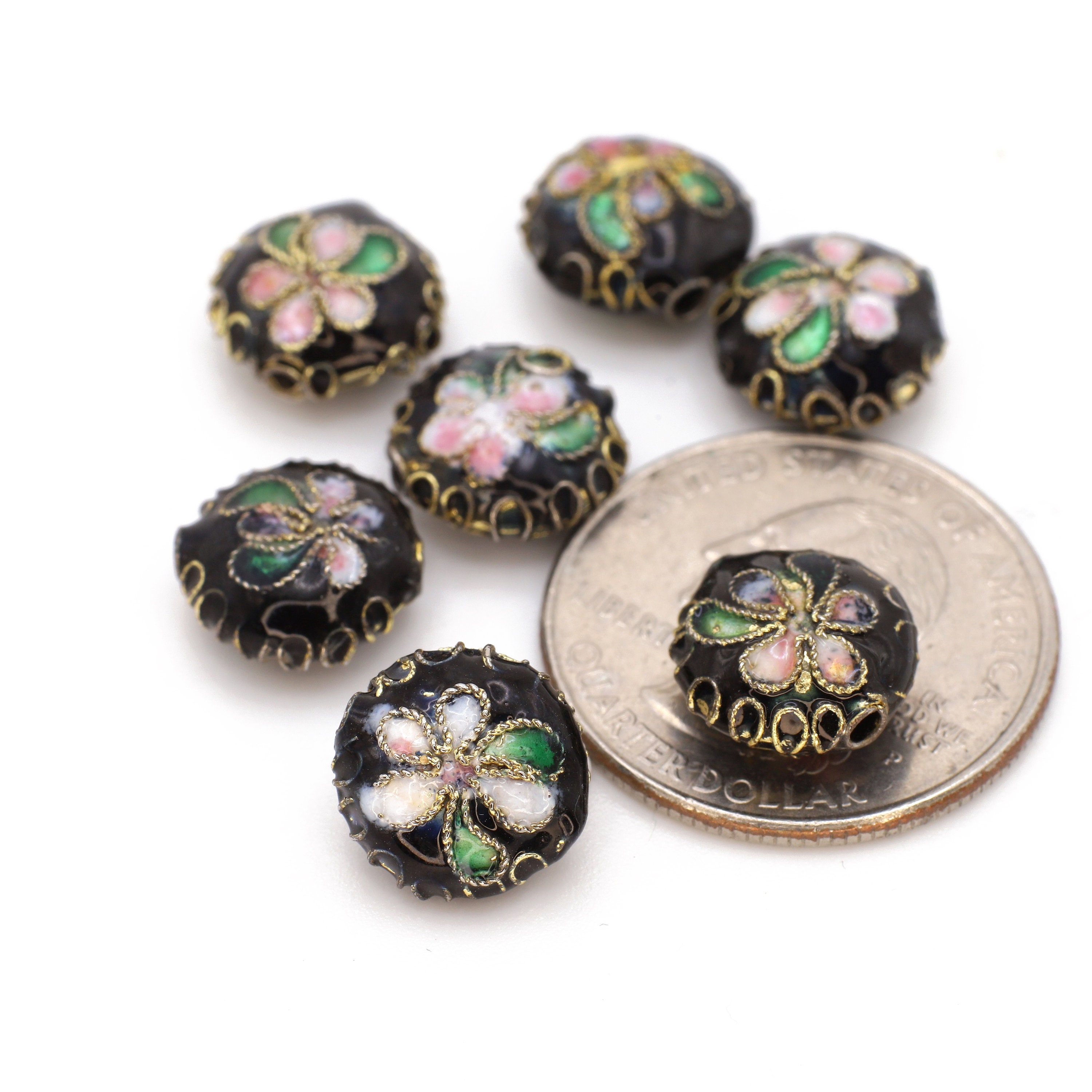 Vintage Cloisonné Flat Round Beads en negro con tonos de Etsy España