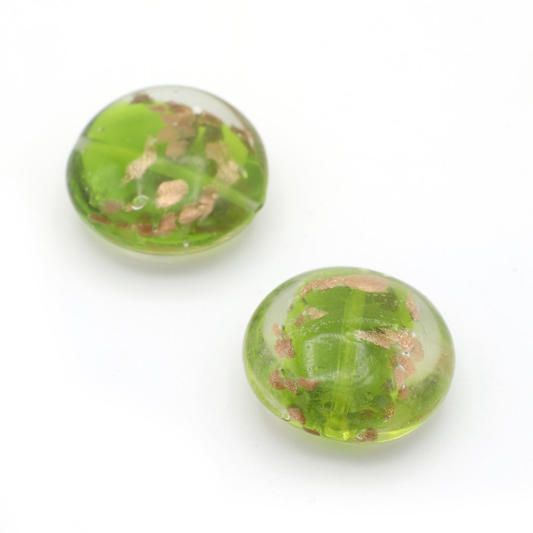 Green Murano Glass Beads: Rose Gold Swirl Lampwork Beads (2pcs) - Etsy