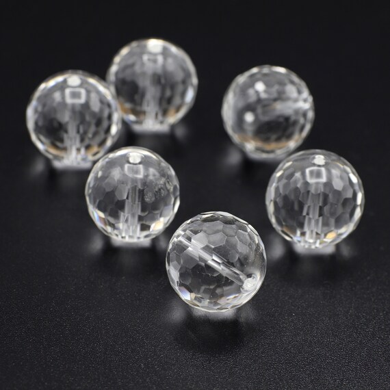 Faceted Rock Crystal Ball Beads: Clear Behive Crystal, 14mm (2pcs)
