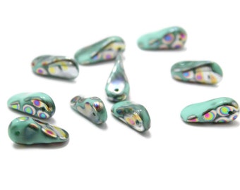 Light Turquoise Silver Purple Blue Crystal Teardrop Beads 9x18mm 6 pcs