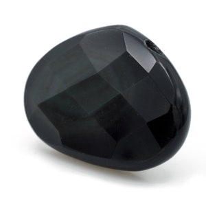 Genuine Black Obsidian Teardrop Shaped Faceted Pendant 30x40mm 1pcs