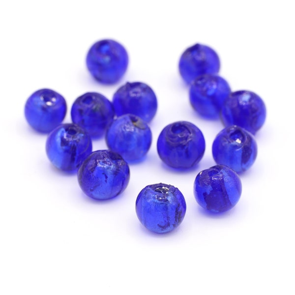 Cobalt Blue Venetian Murano Glass Beads Ball Shape 8mm 5pcs