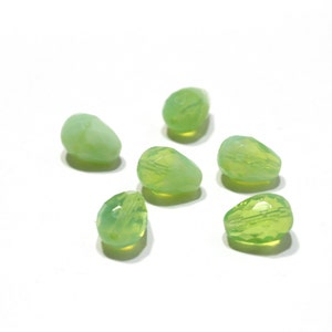 Vintage Green Briolettes Teardrop Shaped, faceted and top drilled 16x12mm 6pcs