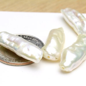 White Biwa Stick Pearls Genuine Pearls Center Drilled Through The Lenght 25x8 mm 2pcs.