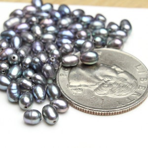 Small Grey Genuine Freshwater Peacock Tiny Rice Pearls 4x5mm