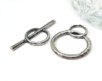 Hammered Pewter Toggle Clasp for Jewelry Making 26mm 1 set