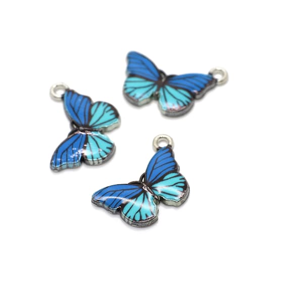 PAHALA Sterling Silver Butterfly Charm With Blue Enamel & Crystals For Bracelets Or Necklaces
