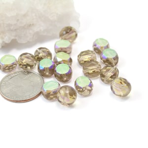 Czech Crystal Champagne Round Flat Beads 9x10mm  6 pcs