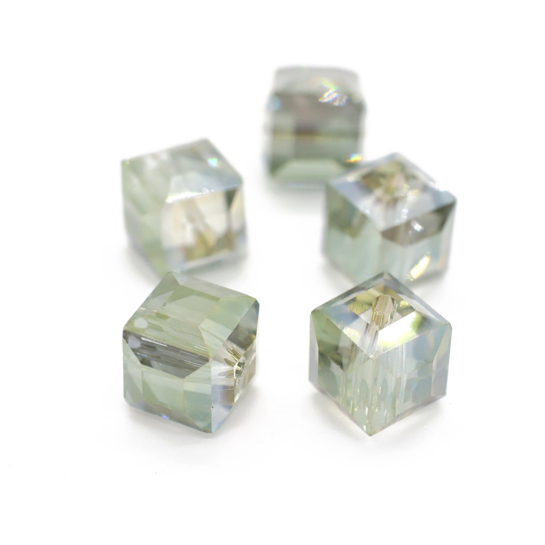 Vintage Olive Green Beveled Edge Cube Beads 10mm 4pcs Etsy