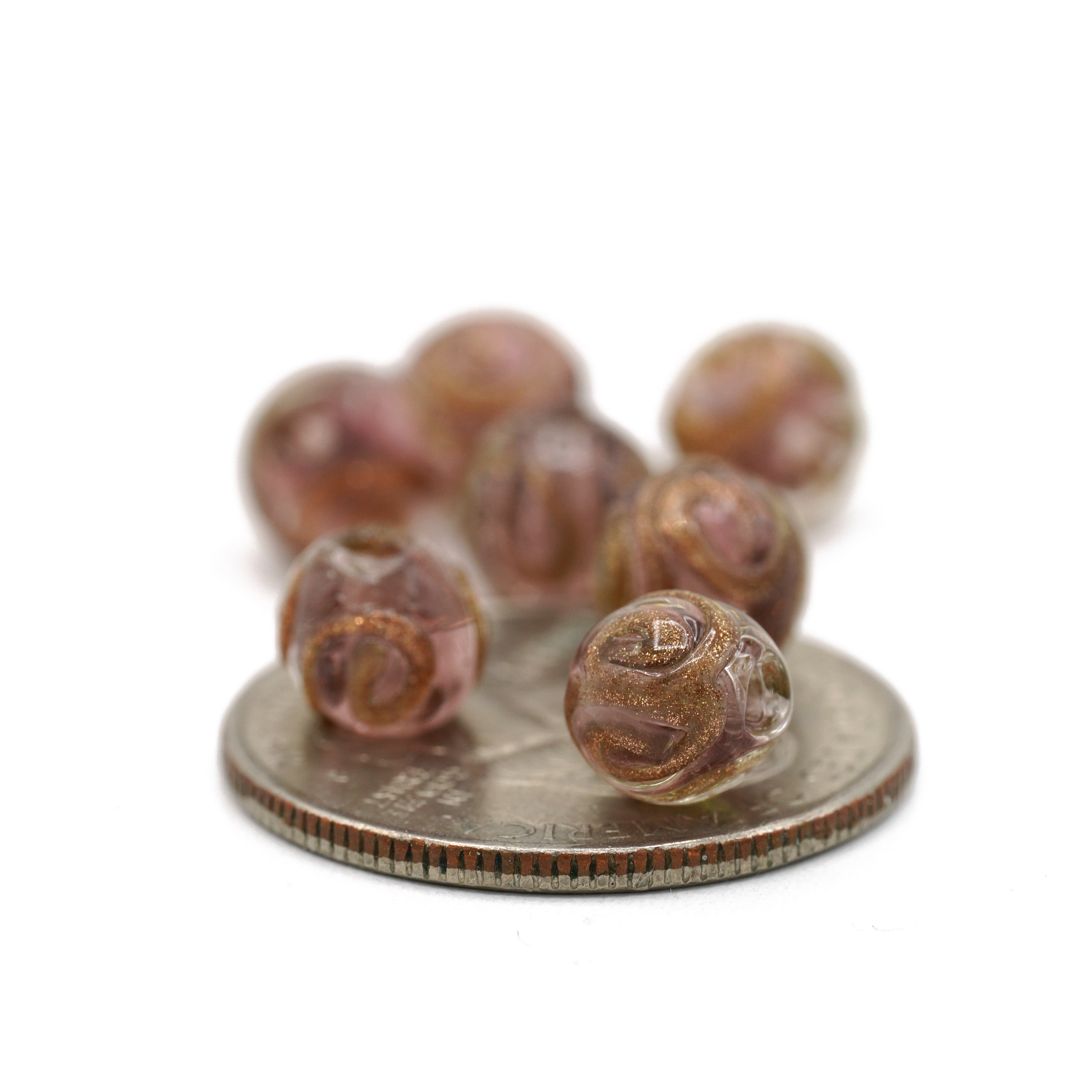 Round Rose Gold Sparkle Venetian Murano Glass Beads, Lampwork Beads 8mm ...