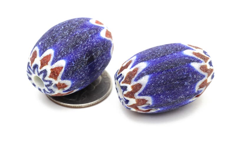 Vintage African Clay Egg Shaped Beads Red White and Cobalt Etsy