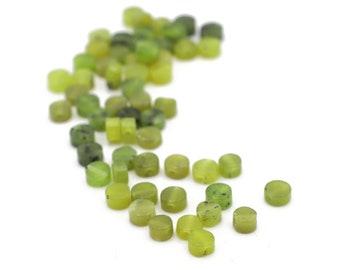 Genuine Olive Green Jade Disc Beads, Small Beads 3x4mm 12pcs