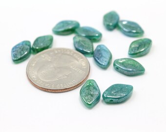 Teal Leaves beads 12x7mm Czech Glass Leaves Leaf Floral Beads Teal Green 30pcs