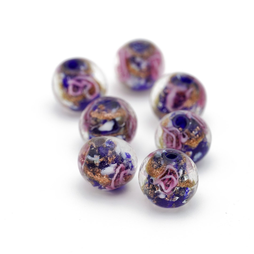 Rose Gold Sparkle Murano Glass Beads: Light Blue Lampwork Beads, 12mm ...