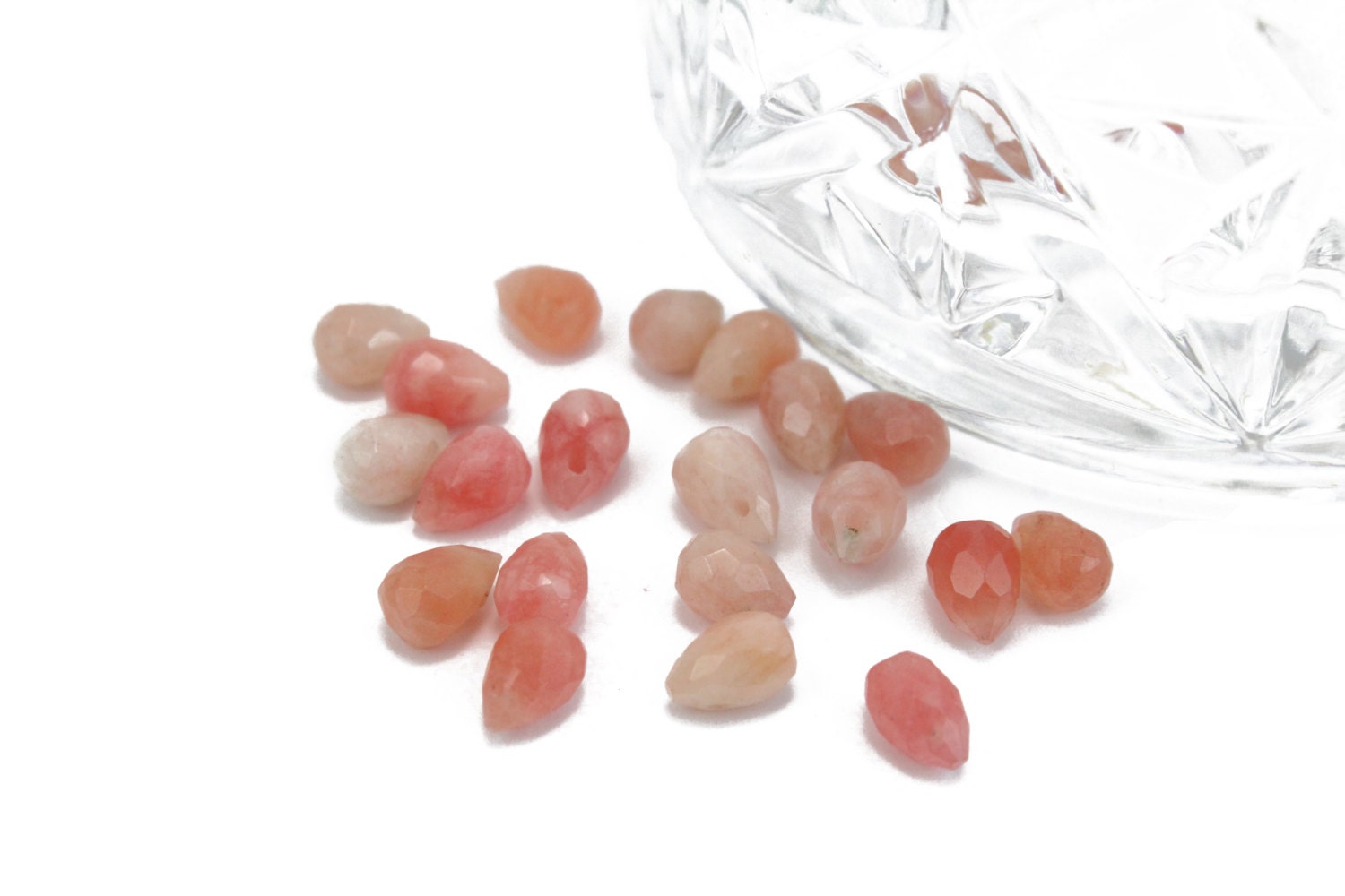 Pale Coral Jade Teardrop Briolettes 7x5mm 10 pcs