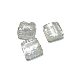 Silver White Venetian Murano Glass Squares 12x12mm  4pcs