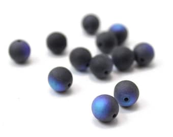 Matte Black Matte Blue Crystal Balls 8mm 6pcs