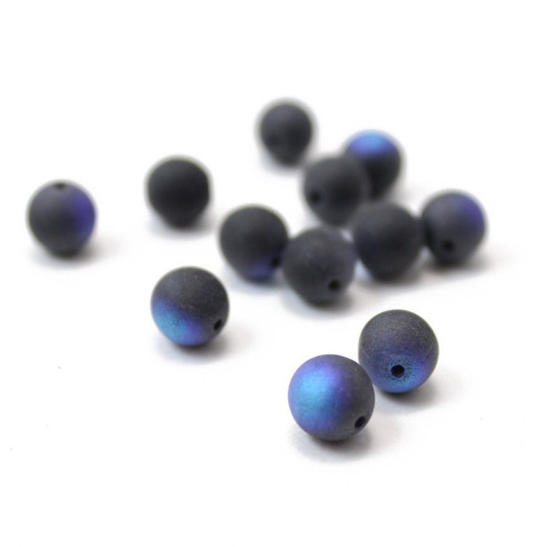 Matte Black Matte Blue Crystal Balls 8mm 6pcs image 1