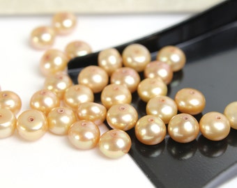 Small Champagne Color Freshwater Pearls Lentil Shape 5-6mm 6pcs