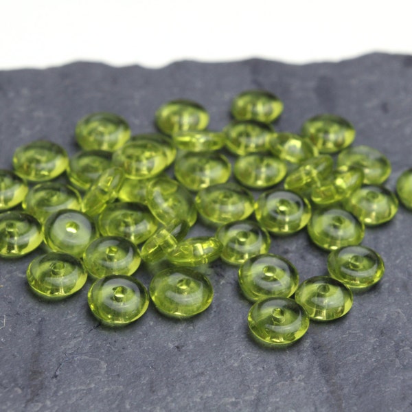 Genuine Round Disc Shaped Green Peridot Stone beads 2x6mm 10pcs