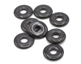 Small Black Onyx Donut Shaped Beads Disc Beads 15mm 8pcs