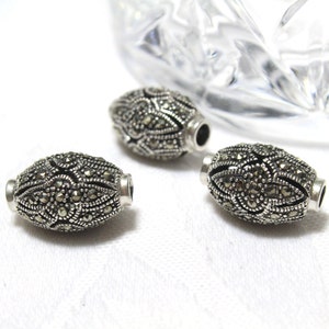 Sterling Silver 925 Marcasite Tube Bead 11x17mm 1pcs