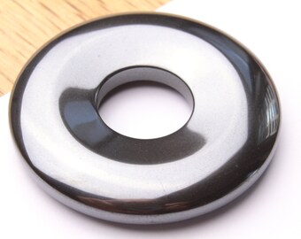 Genuine Hematite Round Donut Pendant 45mm 1.75&quot; 1pcs