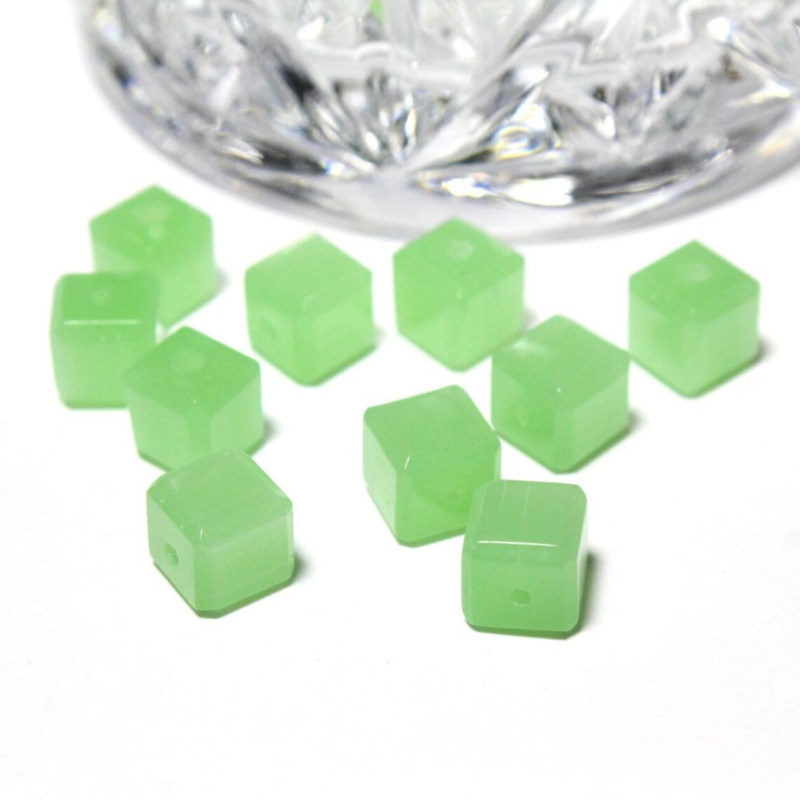 Vintage Milky Green Glass Cubes 10mm 6pcs Etsy