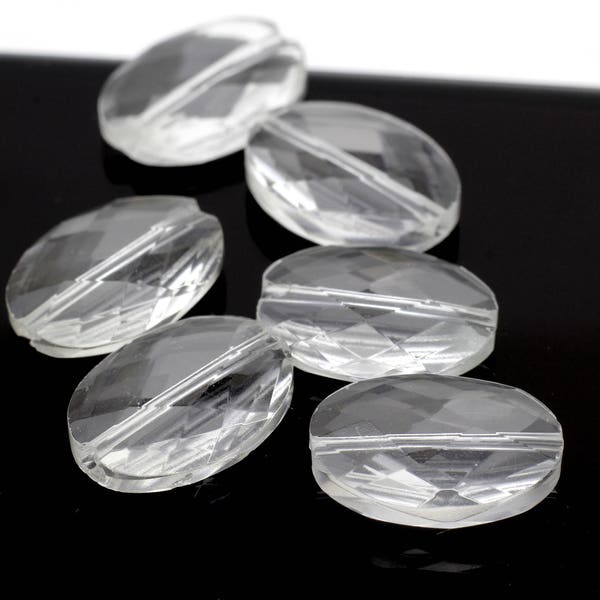 Faceted Oval Shaped Rock Crystal Beads 12x16mm 4pcs