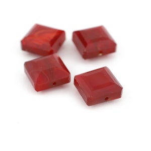 Vintage Red Square Beads with Step Cut Facets 13mm 4pcs image 2