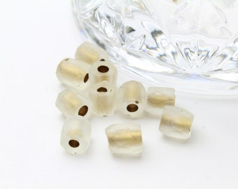 Faceted Barrel Shaped Beads in Matte Crystal and Gold Foil 7mm 10pcs