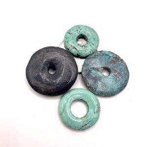 Vintage Echte Mix Runde Donut Form Türkis Steine Ca. 3-5x20-21-26-28 mm 4Stk