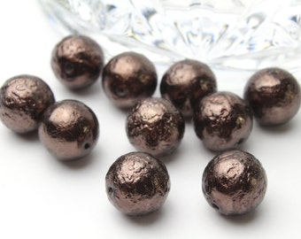 Matted Brown Glass Pearls 10mm 12pcs