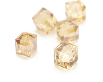 Vintage Champagne Faceted Beveled Edge Cube Beads 10mm 4pcs