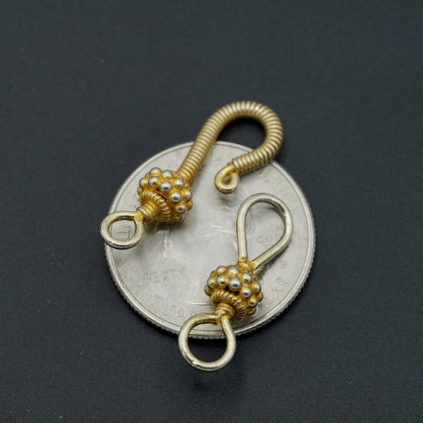18k Yellow Gold Vermeil Sterling Silver Bali Style Large Hook Clasp for Jewelry 1pcs