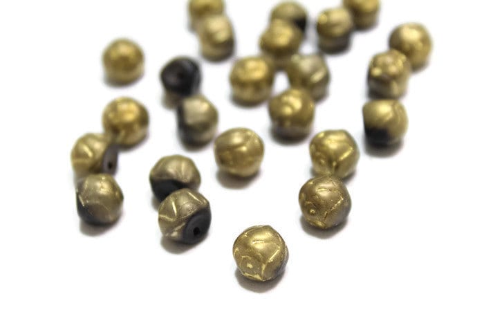 Black Matte and Gold Mushroom Button Rose Beads 7mm 12pcs