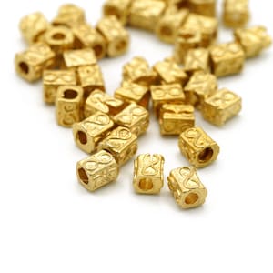 Fancy Vintage Cube Barrel Beads with Texture in Gold, Jewelry Spacers 4-5mm 10pcs